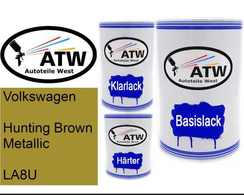 Volkswagen, Hunting Brown Metallic, LA8U: 500ml Lackdose + 500ml Klarlack + 250ml Härter - Set, von ATW Autoteile West.